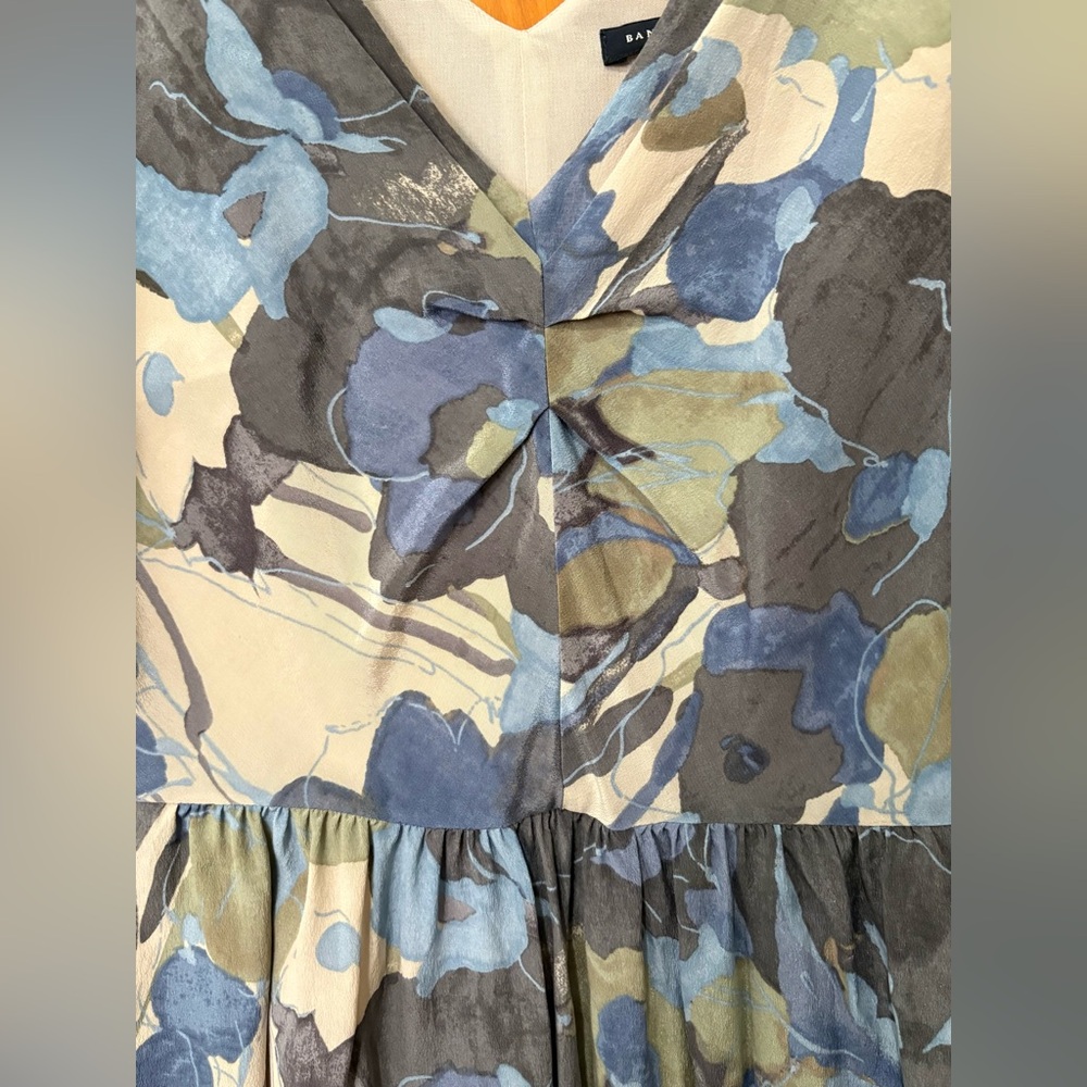 Banana Republic Blue, Gray & Green Floral 100% Silk Summer Midi Dress - Picture 9 of 10